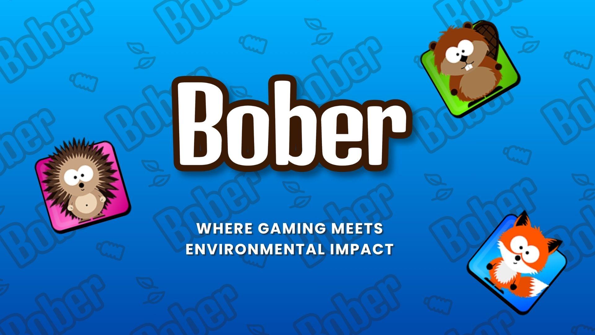 Logo Bober z postaciami aplikacji: jeżem, bobrem i lisem